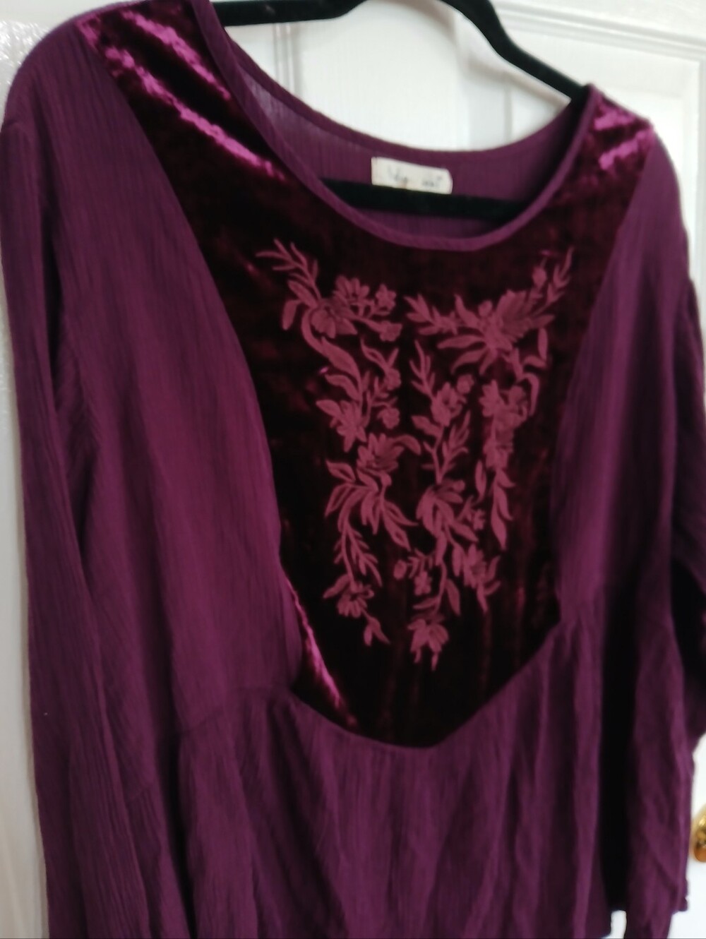 Embroidered Velvet Panel Long-Sleeve Top — Plum Whimsigoth Fairy Grunge Boho - Picture 3 of 8